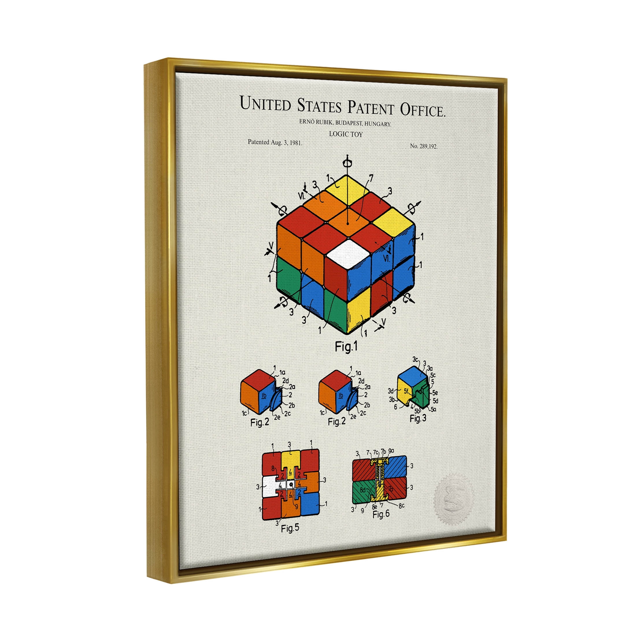 Stupell Industries Vintage Logic Toy Diagram Graphic Art Metallic Gold Floating Framed Canvas Print Wall Art, Design by Karl Hronek