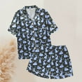 thumbnail image 5 of Yuncity Easter Womens Pajamas Silk Satin Heart Shaped Rabbit Short Sleeve Button Down Shirt Shorts Pjs Loungewear Sleepwear Black Xxl, 5 of 5