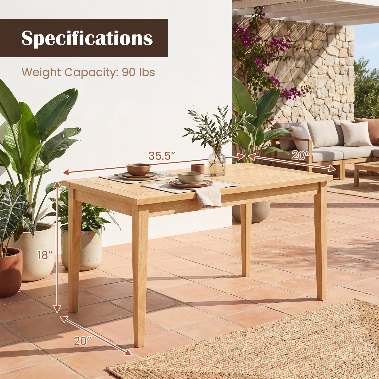 Furnibear Outdoor Patio Coffee Table Solid Teak Wood for Backyard Deck Garden Natural 90 lbs Capacity