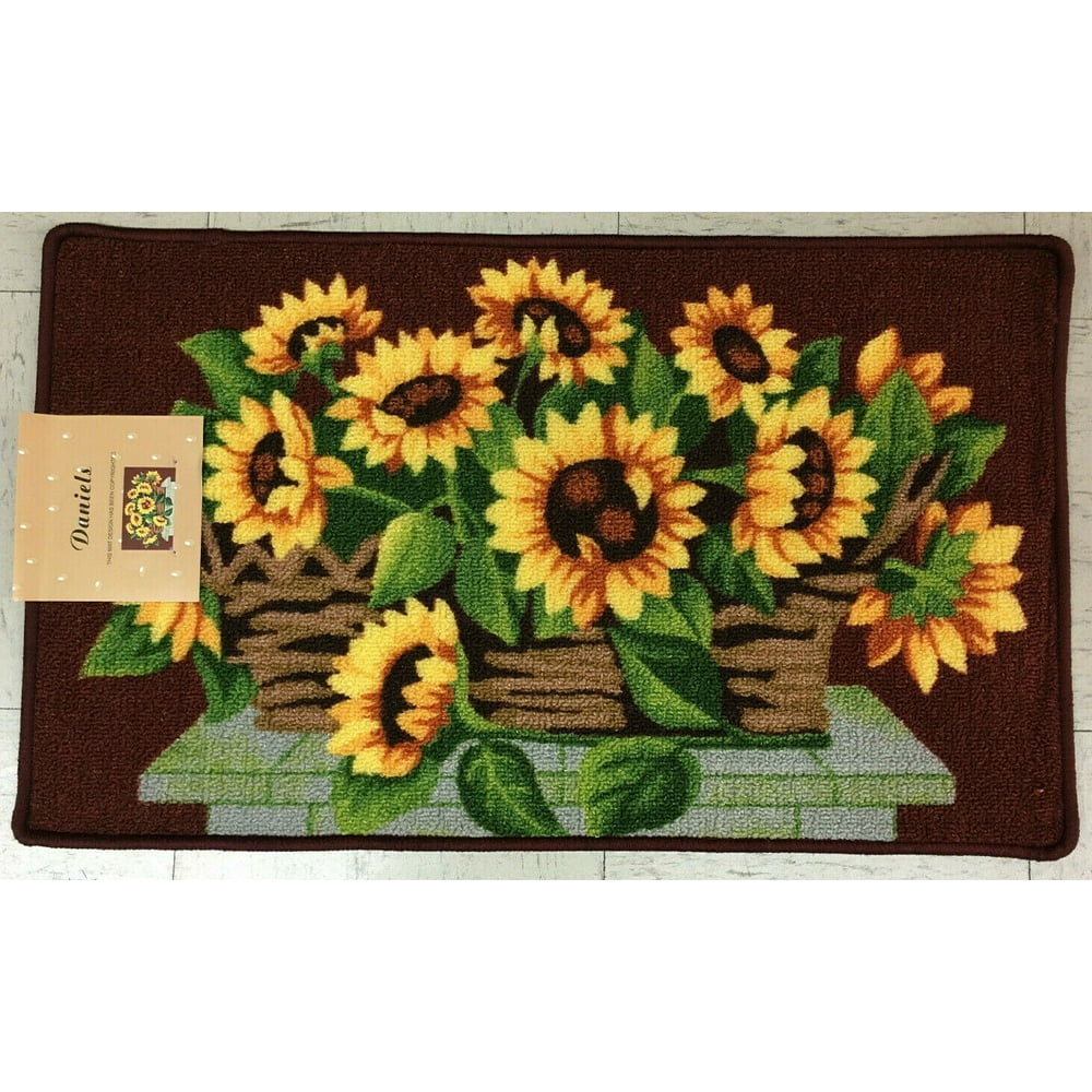 BURGUNDY AND YELLOW SUNFLOWERS KITCHEN RUG WITH NON SKID BACK Walmart