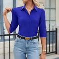 thumbnail image 4 of Womens Button Down Shirt 3/4 Sleeve Wrinkle Free Stretch Collared Dress Shirt Business Casual Work Blouse Blue 2XL, 4 of 6