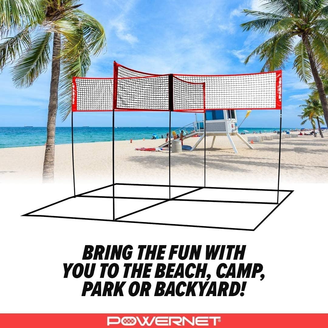 PowerNet Four Square Volleyball Net, 4-Sided Outdoor Volleyball Net for Backyard Games, Park or Beach, Volleyball Training Equipment (Four Square Net)