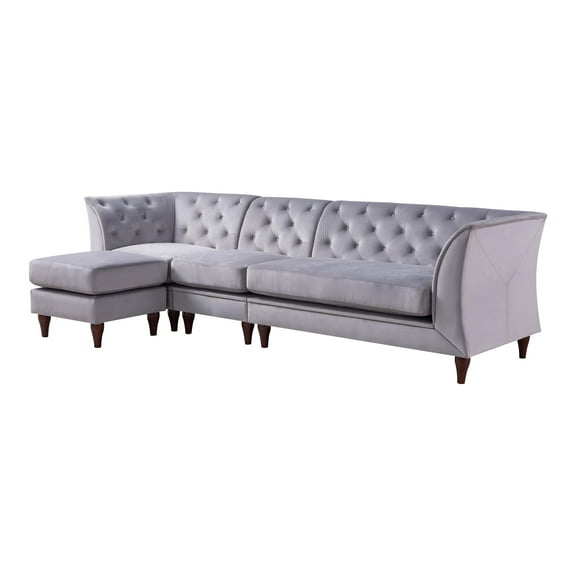 Furniture of America Trielle Velvet Modular Sectional with Ottoman in Gray