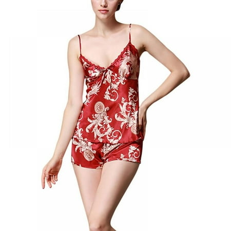 

Women s Pajamas Satin Lace Sleepwear Lingerie Nightdress Tops+Shorts