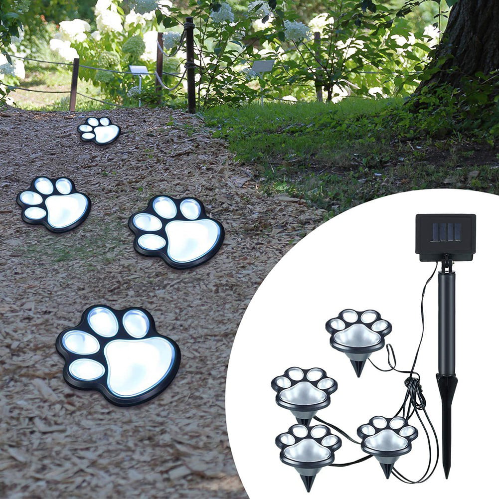 4 Dog Animal Paw Print Lights Garden Walkway Solar Powered Outdoor Landscape LED 