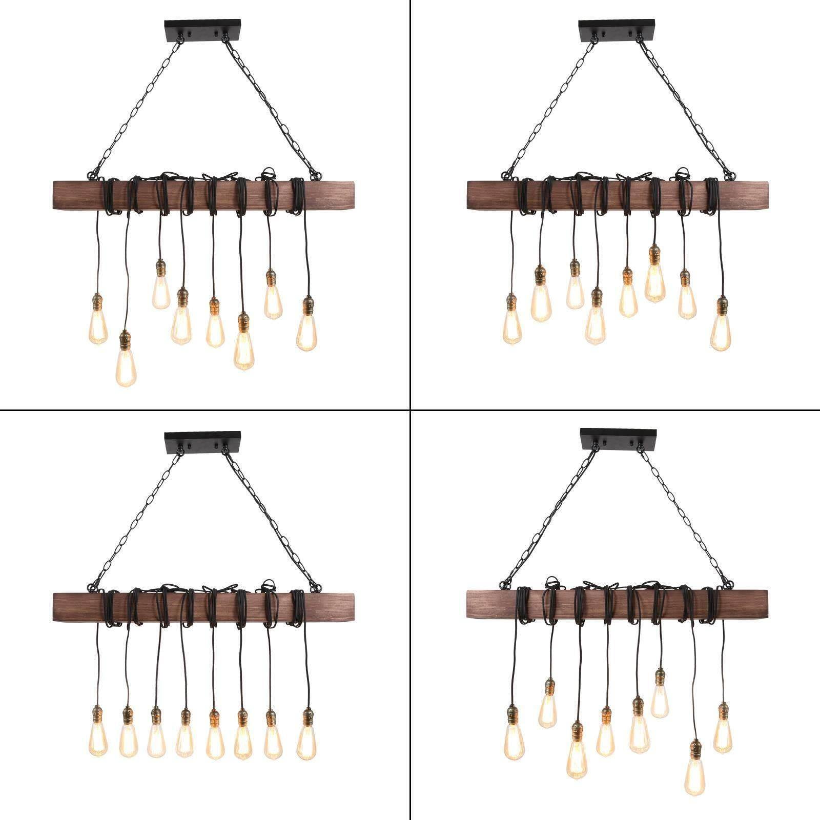 LNC 8-Light Dark Brown Wood and Black Linear Farmhouse Bare Bulb LED Chandelier, Large Linear Modern Farmhouse Chandeliers Light for Dining Room, Kitchen Island, Bedroom
