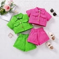 thumbnail image 4 of KYAIGUO Kids Toddler Girls Summer Cotton Shorts Set 2PCS Short Sleeve Tee Shirt Tops Shorts Outfit Baby Button down Shirt Tops Solid Color Shorts Pant Set for 3-7T, 4 of 10