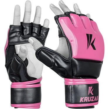 Kruzak MMA Gloves, Men and Women’s Half-Finger Boxing Mitts, Hand Wraps with Open Palms for Grappling, Kickboxing, Sanda, Sparring, Muay Thai (S/M, PINK)