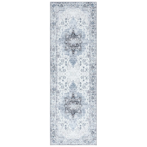 SAFAVIEH Arizona Tristen Medallion Machine Washable Runner Rug, Ivory/Blue, 2'6" x 8'