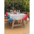 thumbnail image 3 of Outdoor Tablecloth with Umbrella Hole for Patio/Picnic/Party/Camping, Patriotic 250 Waterproof Table Cloth Rectangle Table Cover Washable, Blue Red Fireworks American Cream Wood (60"x 84"), 3 of 9
