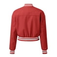 thumbnail image 6 of LEKODE Women Cropped Faux Leather Varsity Baseball Bomber Jacket Long Sleeve Button Down Casual Fall Streetwear Outerwear Red M, 6 of 6