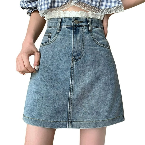 Falda pantalón vaquera de cintura alta para mujer - Culotte asimétrico, diseño con botones - Informal/Ropa urbana - S-XXXL