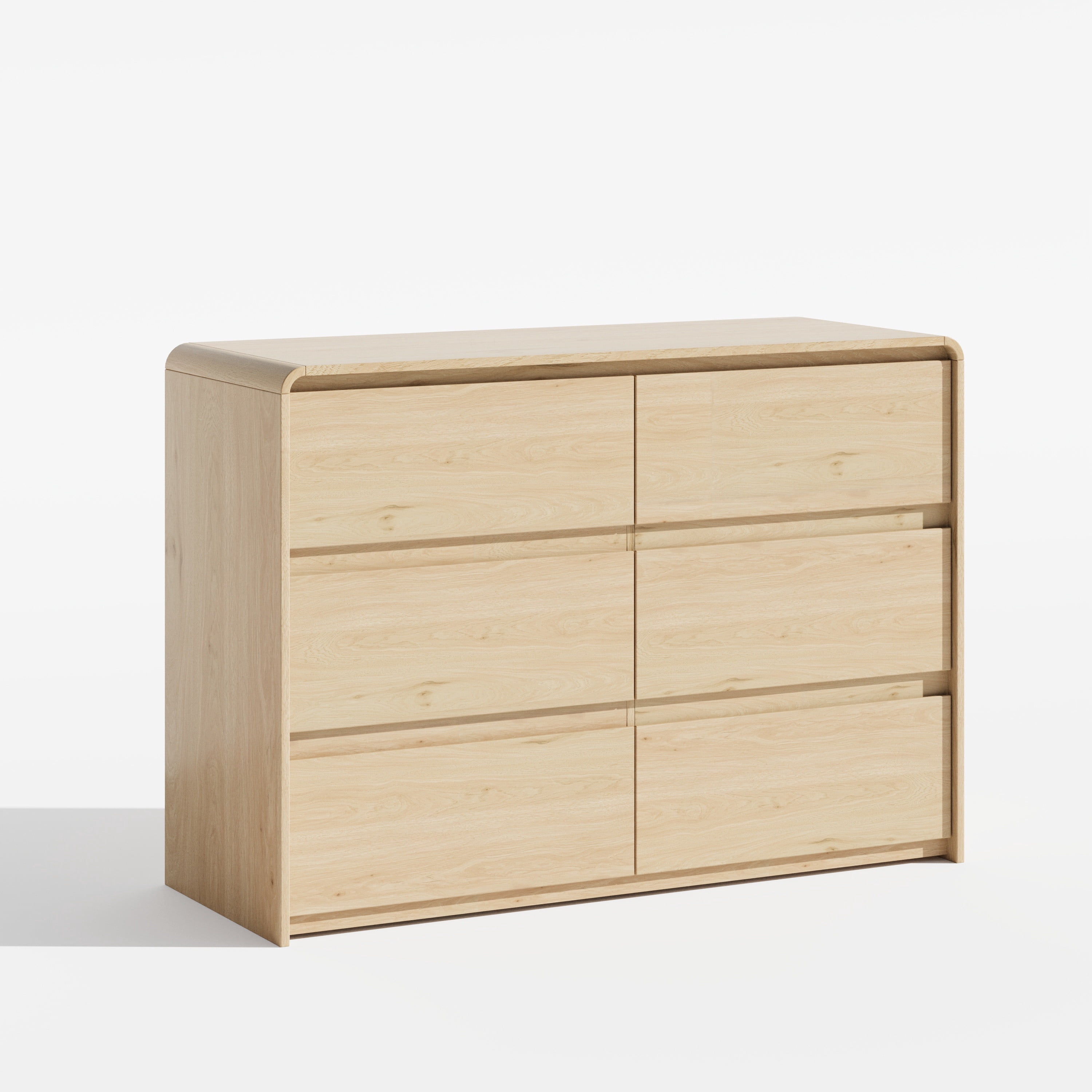 JULY'S SONG Modern 6 Drawer Dresser with Curved Edges Design, 47" Wide Wood Dresser for Bedroom, Chest of Drawers w/Natural Texture for Living Room, Light Brown