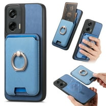 Case Designed for Motorola Moto G Power 5G 2024, Classic Business Anti-falling Detachable Magnetic Card Holder Bag Support Car Magnetic Mount with Finger Ring Kicktand Phone Case Cover - Blue