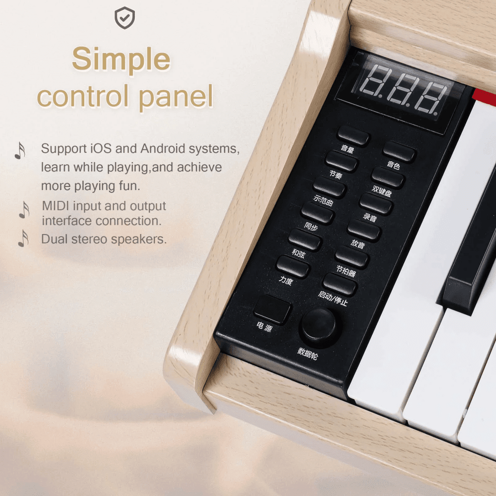 Tcbosik Digital Piano Keyboard 88 Key Semi-Weighted for Beginners, Full Size Piano with Stand, Headphone, MIDI Bluetooth, Triple Pedals and Other Accessories for Home, Natural