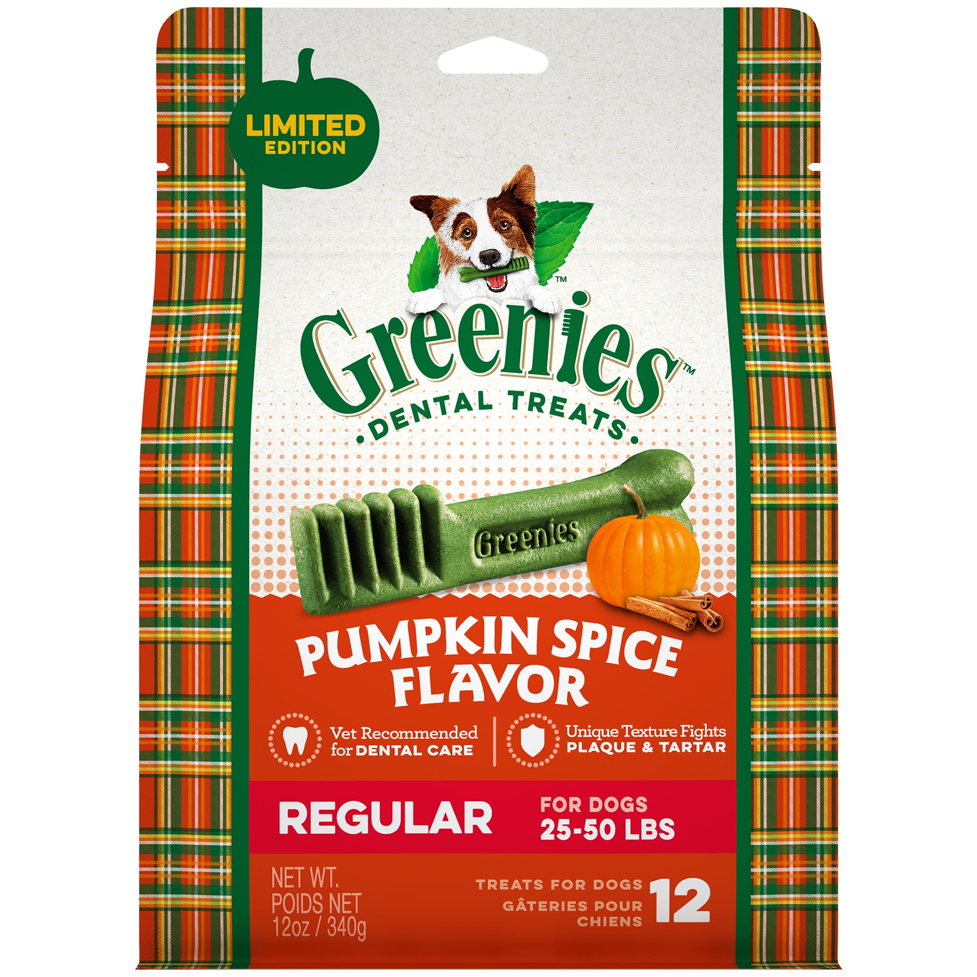 GREENIES Pumpkin Spice Flavor REGULAR Size Dental Chew Treats for Dogs, 12 oz. Pouch (12 Treats)