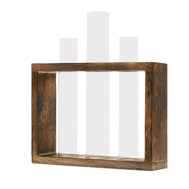 Jarrones de tubo de vidrio Tubo de ensayo de cristal Soporte de madera Macetas para plantas hidropónicas Pequeña