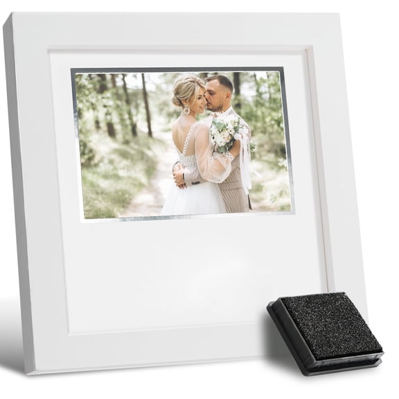 Wedding Thumbprint Frame with Ink Pad, Personalized Mr and Mrs Gift for Couples, Unique Engagement Keepsake, Bridal Shower Present, White