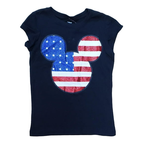 Disney Girls Minnie Mouse American Flag Glitter T-Shirt Shirt Top X-Small (4/5)