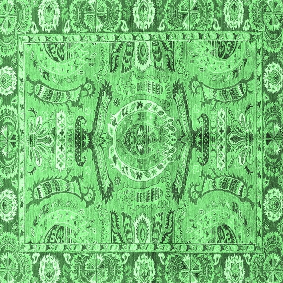 Ahgly Company Indoor Square Abstract Emerald Green Modern Area Rugs, 6' Square