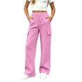 thumbnail image 2 of Efsteb Girls Wide Leg Sweatpants Elastic Waisted Baggy Sweat Pants Straight Leg Athletic Joggers with Pockets (Rose Gold,5-6Years), 2 of 8