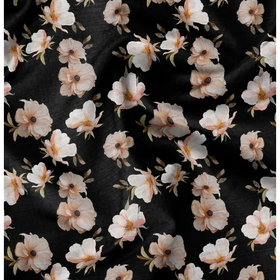 Soimoi Florals Print, Silk Fabric, Decor Sewing Fabric by The Yard 42 Inch Wide,Decorative Fabric for Shirts Suits Ties, Black & Orange