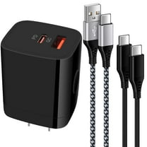 USB C Block,FiveBox 20W PD Type C Charger Block QC3.0 Dual USB C Wall Charger Adapter USB C Brick Fast Charging Block with 2pcs USB C Charging Cable 6ft,Black