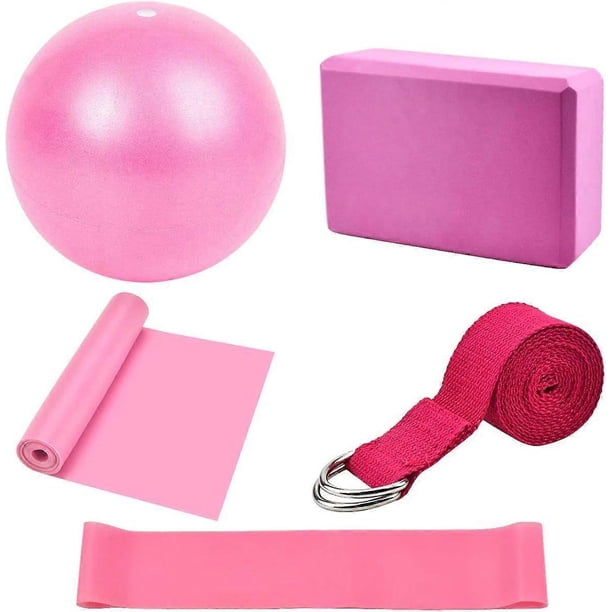 Yoga Starter Set 5 Pieces Yoga Block and Yoga Strap Set Yoga Ball Foam Yoga Block Fitness Exercise Resistance Loop Band Stretch Strap Pilates Belt Yog