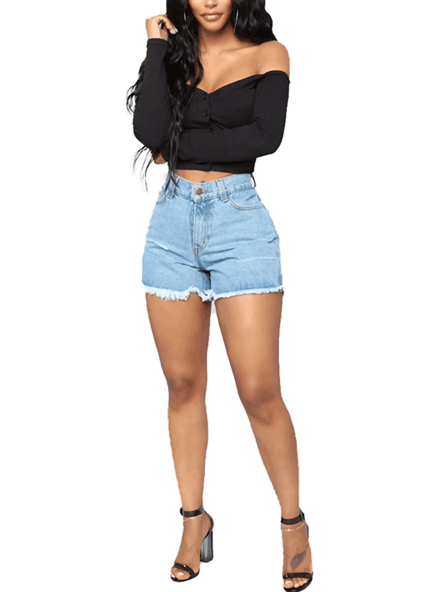 Sexy Dance Womens Ripped Denim Jeans Shorts Summer Stretch Rip High Waisted  Short Pants Girls Casual Pockets Hotpants