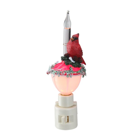 Roman 6.5" Cardinal and Holly Christmas Bubble Night Light - Red