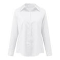 thumbnail image 4 of Polyester Long Sleeve Dress Shirts for Women White Leisure Lapel Work Womens Casual V Neck Collared Office Blouses Tops With Pocket XL, 4 of 9