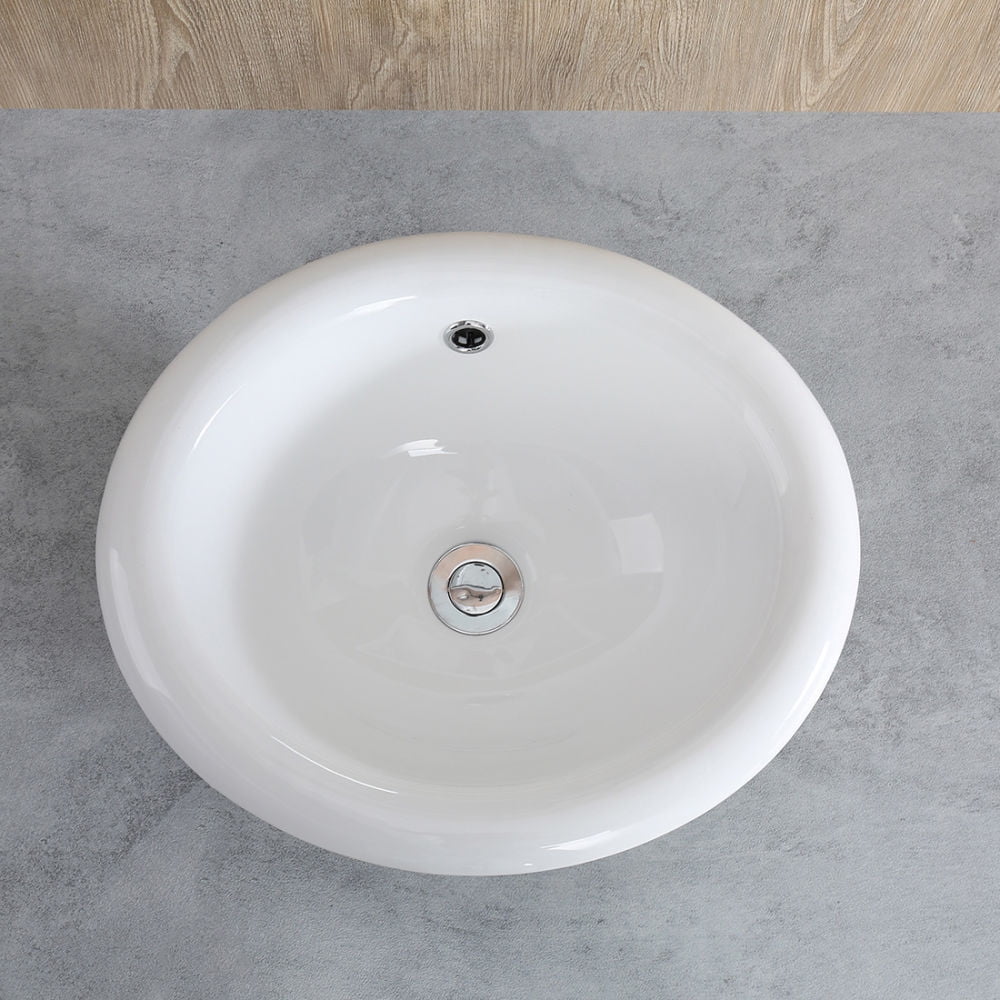 Kepooman 1004W Top Mount Vanity Sink, Porcelain Drop In Basin for Bathroom, White, 17" X 15"