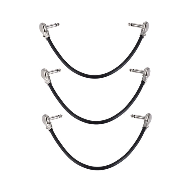 Cable de audio Ammoon 30cm / 12in Pedal de efecto de guitarra Cable de parche para instrumentos 1/4 "Conector plateado en ángulo recto Chaqueta de PVC negra, paquete de 3 Tomshoo Cable de audio