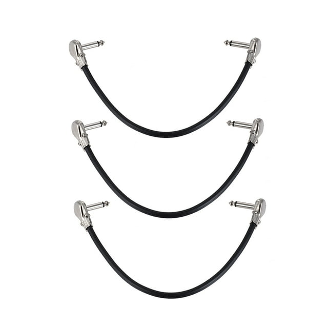 Cable de audio Ammoon 30cm / 12in Pedal de efecto de guitarra Cable de parche para instrumentos 1/4 "Conector plateado en ángulo recto Chaqueta de PVC negra, paquete de 3 Tomshoo Cable de audio