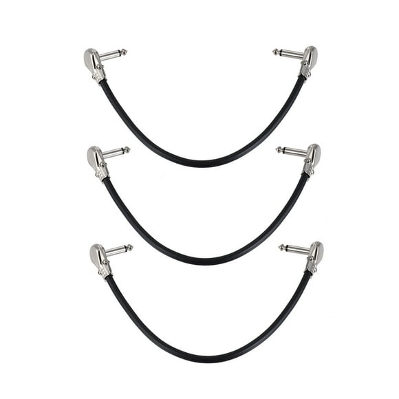 30cm/ 12in Guitar Effect Pedal Instrument Patch Cable 1/4" Silver Right-angle Plug Black PVC Jacket, 3-Pack