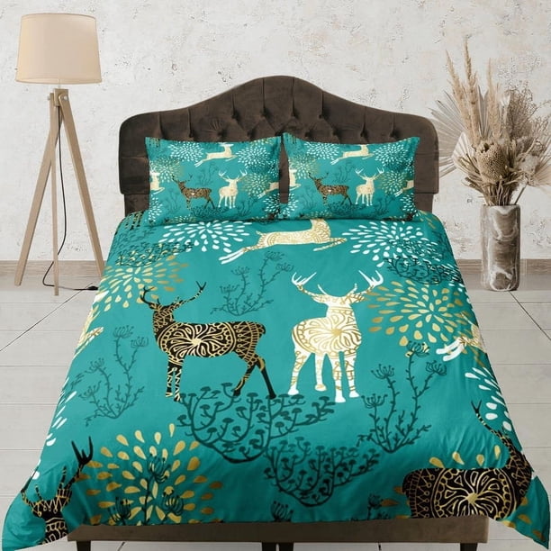 Navidad Juego de funda nórdica y almohadas de Navidad Reno Dormitorio Ropa de Cama Consolador
