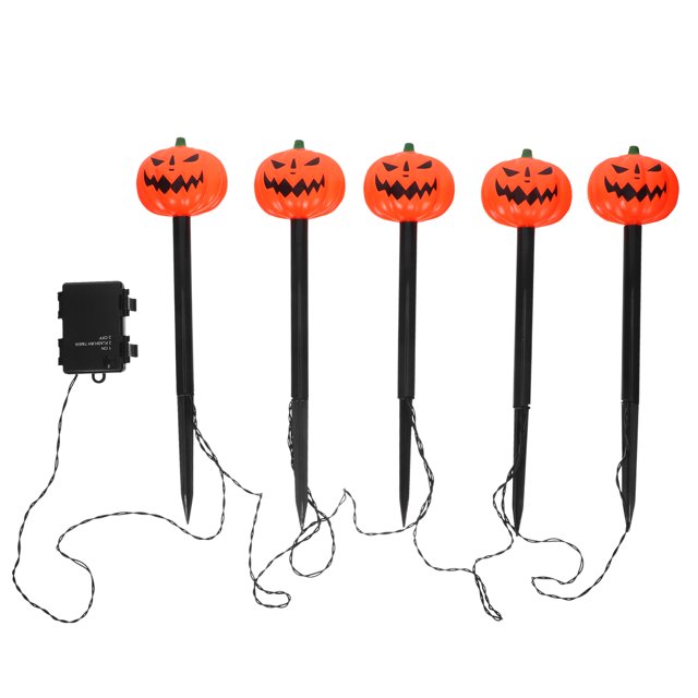 Luces de calabaza de Halloween con 5 luces LED para exteriores, marcadores para caminos, patios, casas, jardines, fiestas, decoración al aire libre.