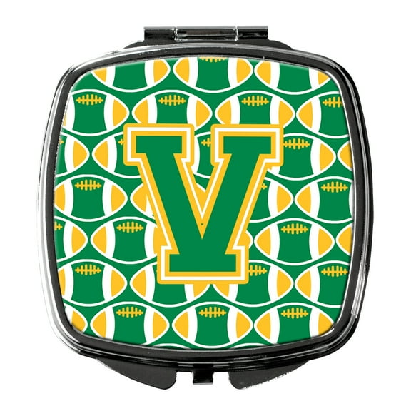 Letter V Football Green and Gold Compact Mirror CJ1069-VSCM