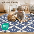 thumbnail image 4 of ODIKA 6'x9' Blue White Geometric Diamond Design Washable Area Rug Intricate Handwoven Pattern with Modern Flair Non-Slip, Easy Care, for Family Room, Living Mater Bedroom, 4 of 7