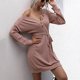 thumbnail image 5 of Vestido tipo suéter de punto con cuello en V para mujer, vestido de manga larga con botones delanteros y cintura holgada, 5 of 8