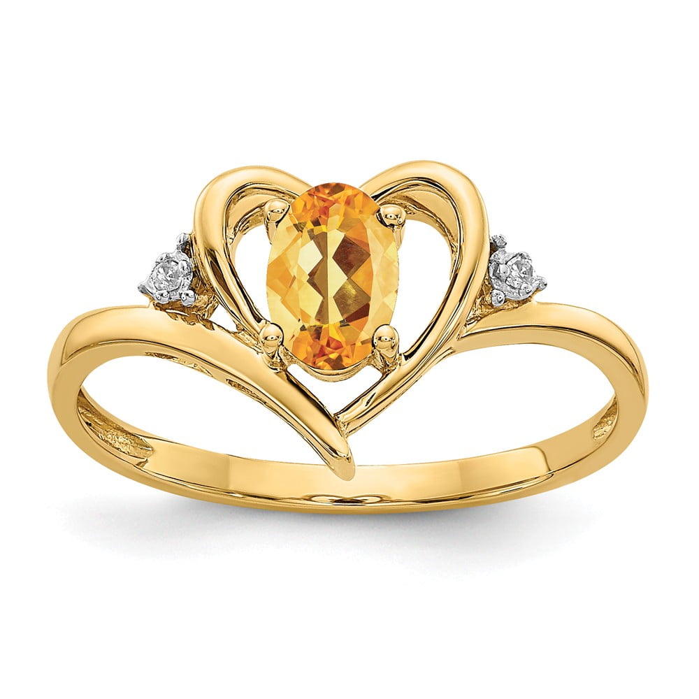 Ring Birthstone - 14K Yellow Gold 2 MM Diamond and Citrine November