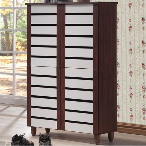 Gisela Two-Tone Shoe Cabinet with 4 Door Oak/White - Baxton Studio