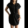 thumbnail image 3 of Vestido Camisero de Corta con Múltiples Bolsillos y Cuello para Mujer, con Cremallera y Estilo Vaquera Negro M, 3 of 7