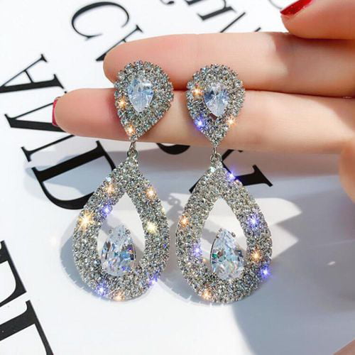 Women Trendy Sliver Geometric Drop Dangle Stud Big Earrings Jewelry Party Gift 
