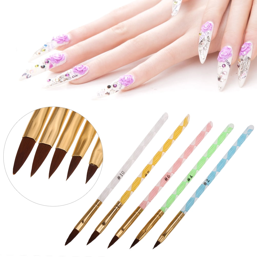 YLSHRF Nail Gel Pen Set,5pcs Acrylic Handle Nail Art UV Gel Carving Pen ...