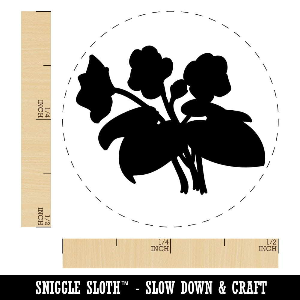 Violets Flowers Solid Self-Inking Rubber Stamp Ink Stamper - Black Ink - Mini 1/2 Inch