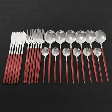 

dosili Black Flatware Set Stainless Steel 24Pcs Dinnerware Cutlery Set Western Food Fork Knife Teaspoon Tableware Silverware Set