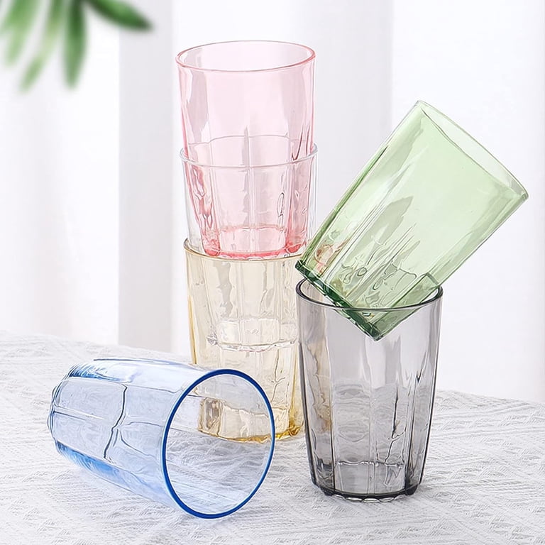 Baker Depot 14oz Plastic Drinking Glasses Stackable Unbreakable Shatterproof Clear Tumblers for Party Home Kitchen Restaurant, Set of 4