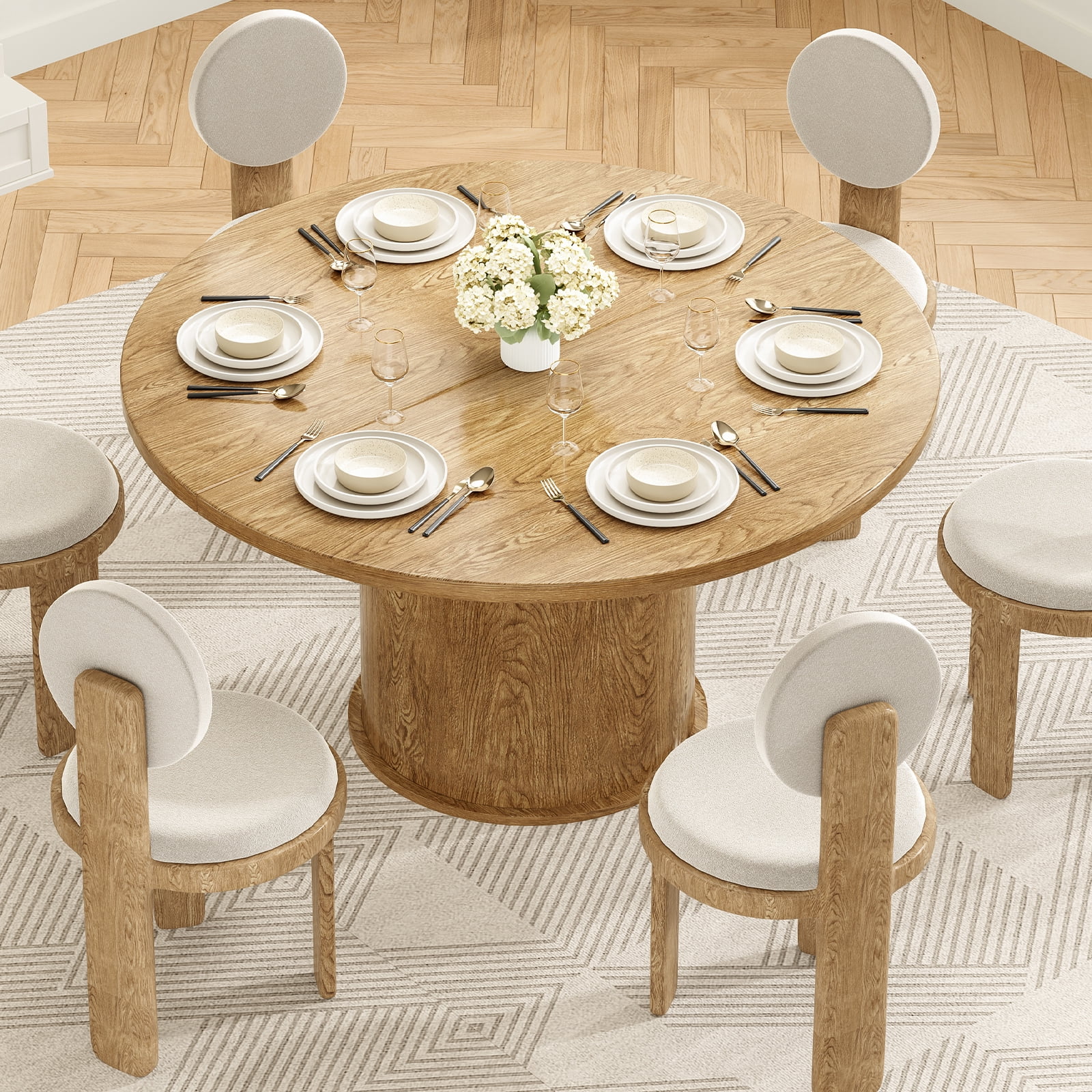 Farini 43" Round Dining Table, Modern Wood Kitchen Table with Metal Base, Seats 4, for Dining Room or Kitchen, Walnut