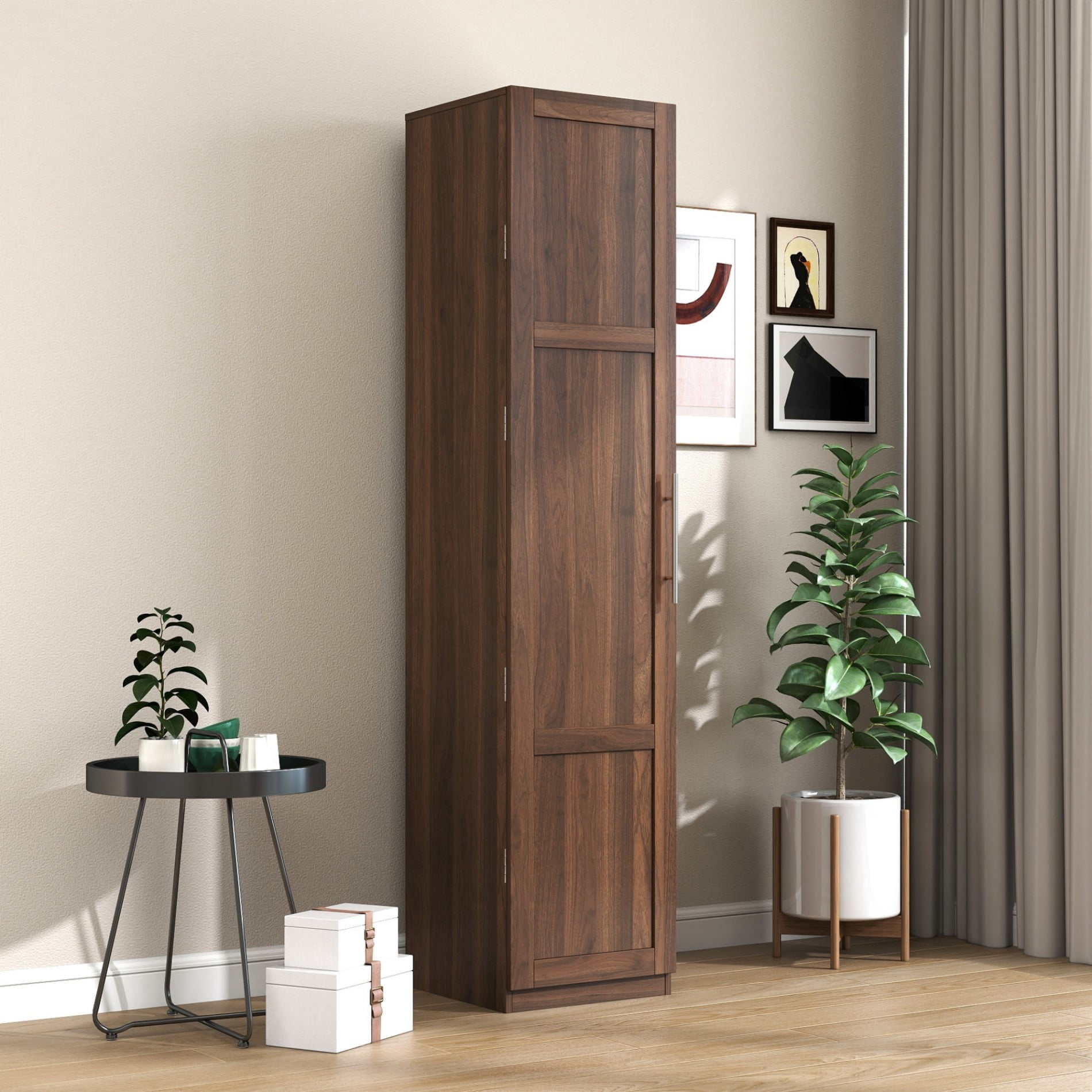 Kitchen Pantry Cabinet with Doors and Shelves, Tall Freestanding Storage Cabinet with Side Racks & Adjustable Shelves, Wooden Buffet Sideboard for Kitchen, Dining Room, Living Room, Walnut
